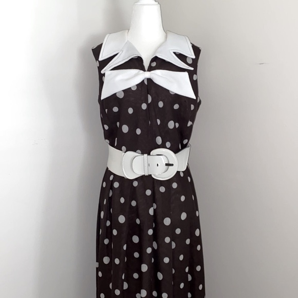 Vintage 70’s chocolate brown white polka dot maxi dress - Picture 4 of 11